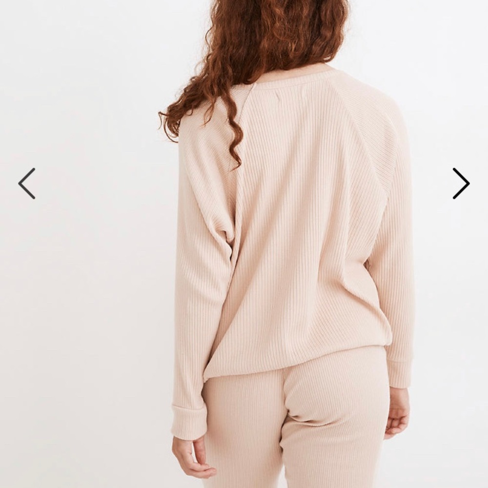 NWT- Madewell Pink Ribbed Knit Drawstring Pajama Top - Picture 3 of 8
